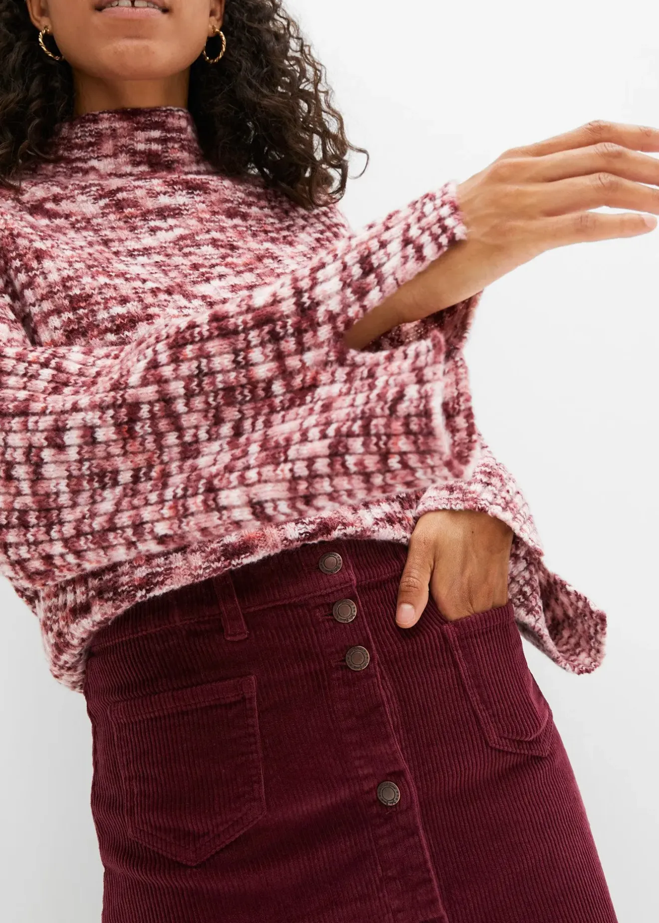 Femme bonprix Jupes|Jupe boutonnée en velours côtelé extensible