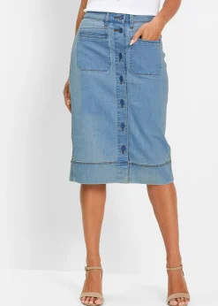 Femme bonprix Jupes|Jupe en jean à boutons
