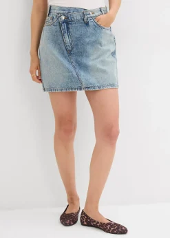 Femme bonprix Jupes|Jupe en jean à fermeture décalée asymétrique