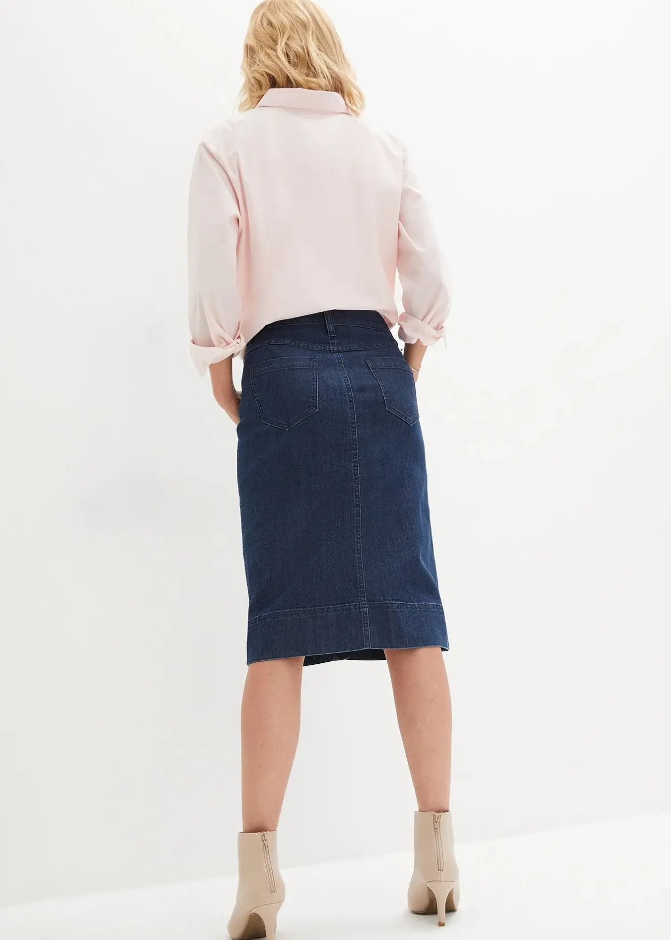 Femme bonprix Jupes|Jupe en jean avec boutons décoratifs