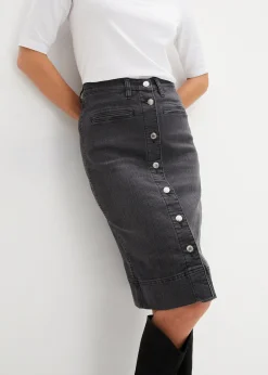 Femme bonprix Jupes|Jupe en jean avec boutons décoratifs