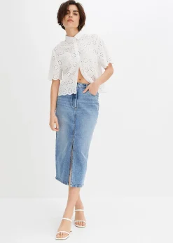 Femme bonprix Jupes|Jupe en jean fendue devant