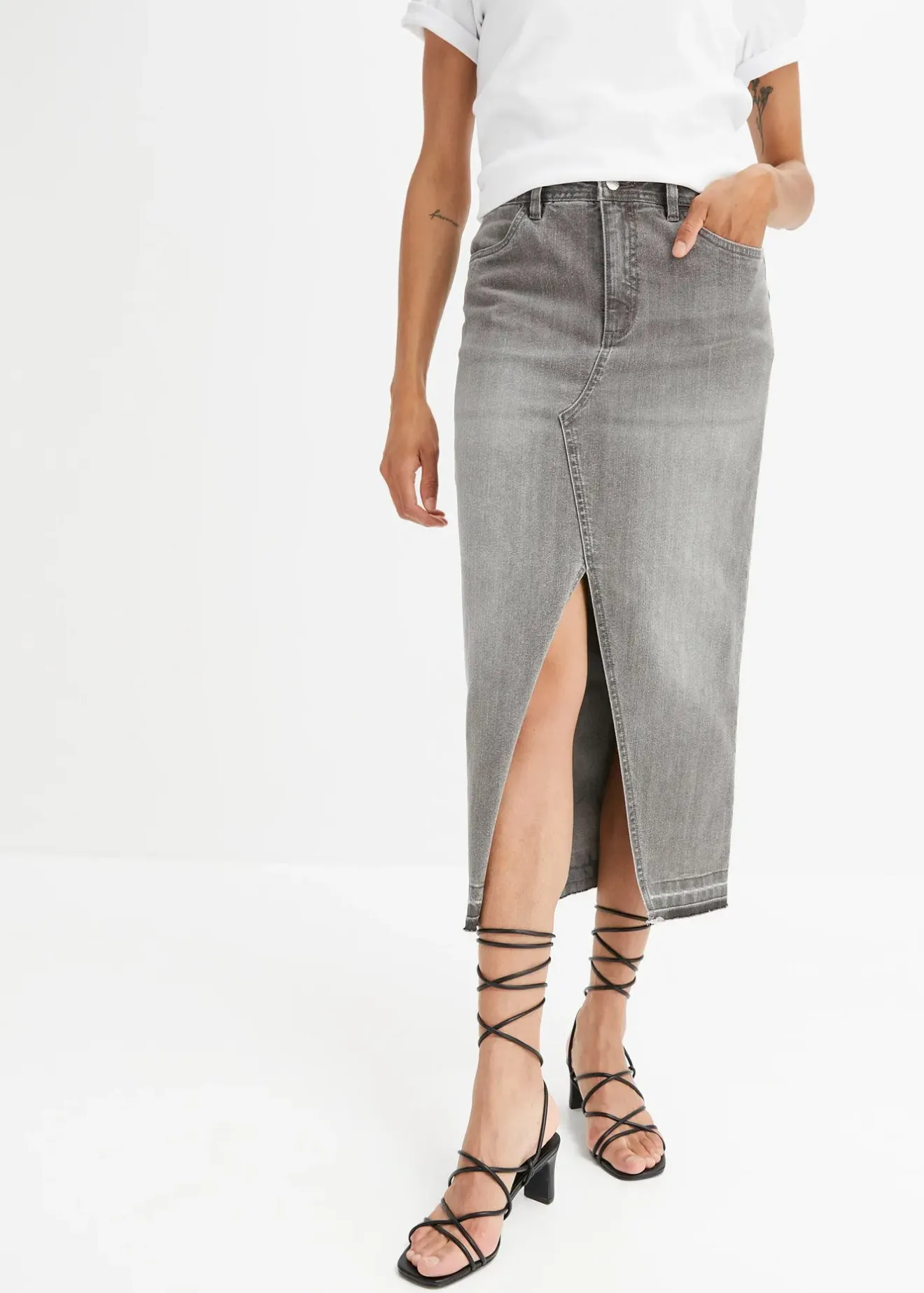 bonprix Jupe en jean fendue devant|Femme Jupes