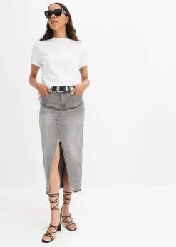 bonprix Jupe en jean fendue devant|Femme Jupes