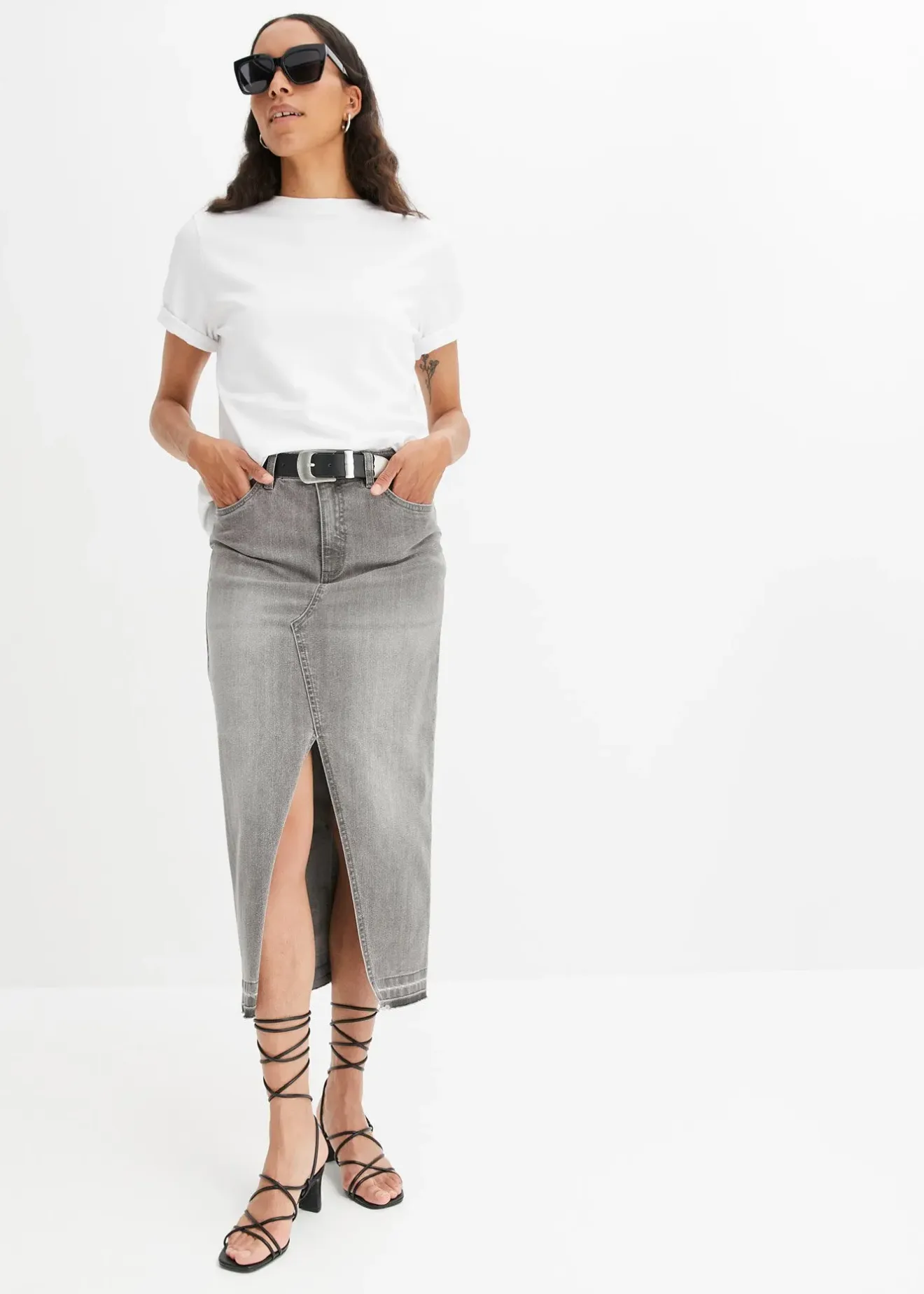 bonprix Jupe en jean fendue devant|Femme Jupes