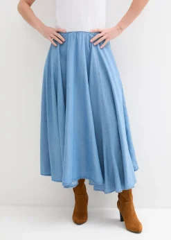 Femme bonprix Jupes|Jupe en jean, taille haute et élastiquée, coton