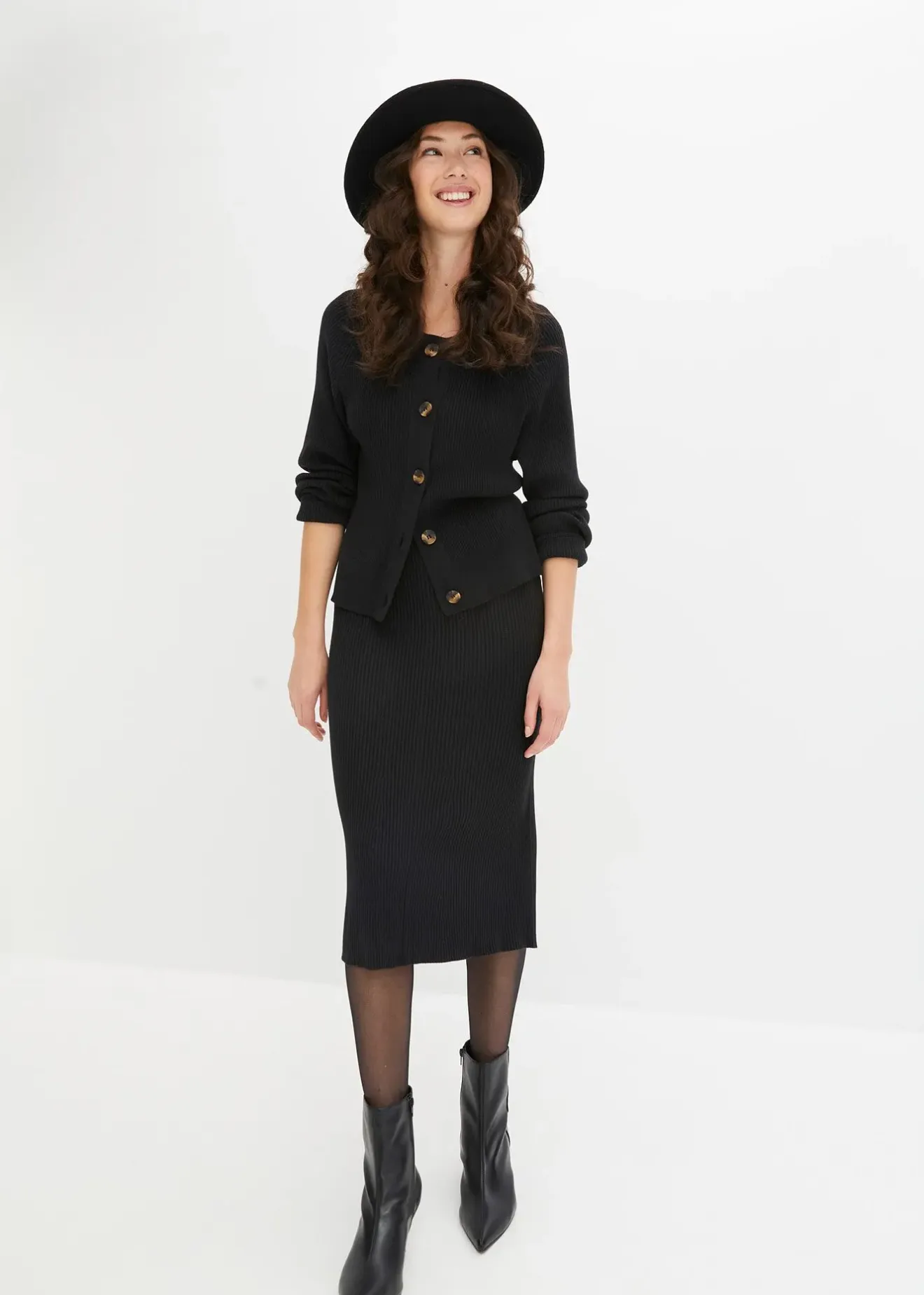 bonprix Jupe en maille côtelée, viscose majoritaire|Femme Jupes