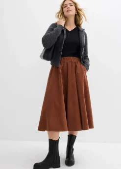 bonprix Jupe en velours côtelé, coton extensible|Femme Jupes