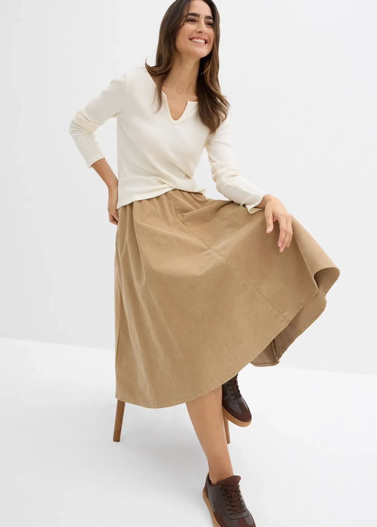 Femme bonprix Jupes|Jupe en velours côtelé, coton extensible