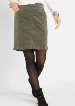 bonprix Jupe en velours côtelé extensible à ceinture élastiquée|Femme Jupes