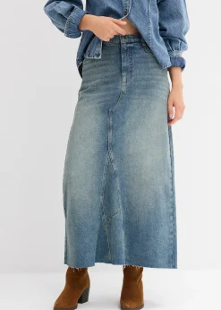 bonprix Jupe longue en jean, taille mi-haute|Femme Jupes