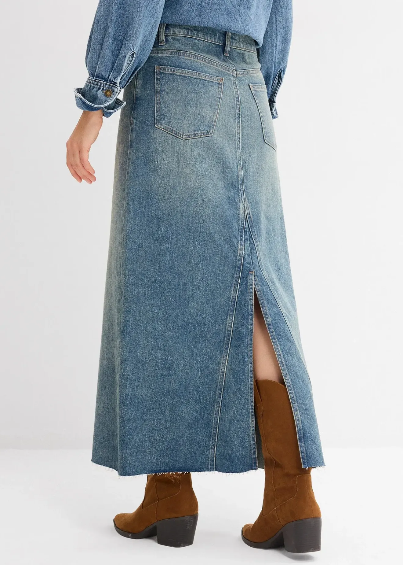bonprix Jupe longue en jean, taille mi-haute|Femme Jupes