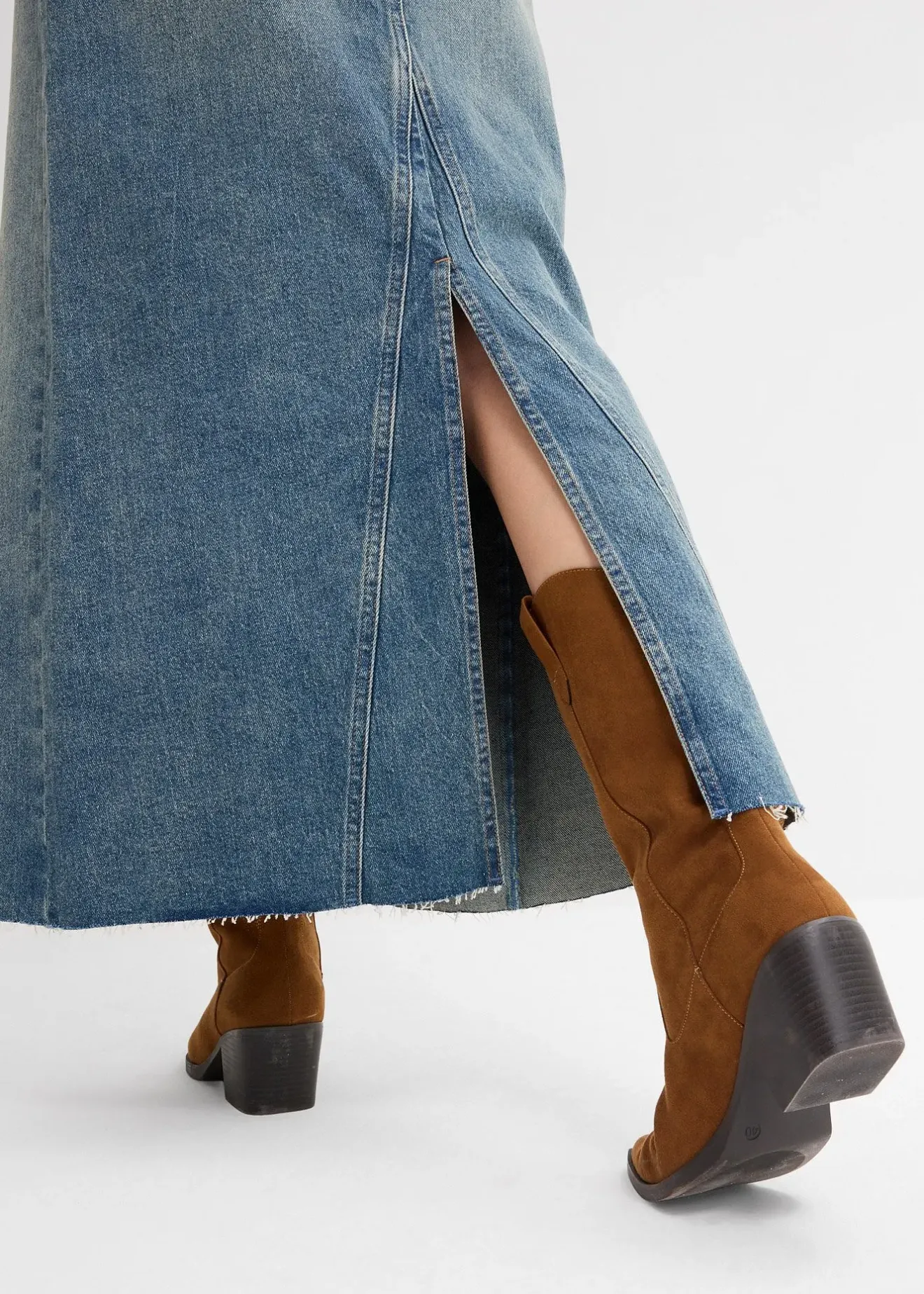 bonprix Jupe longue en jean, taille mi-haute|Femme Jupes