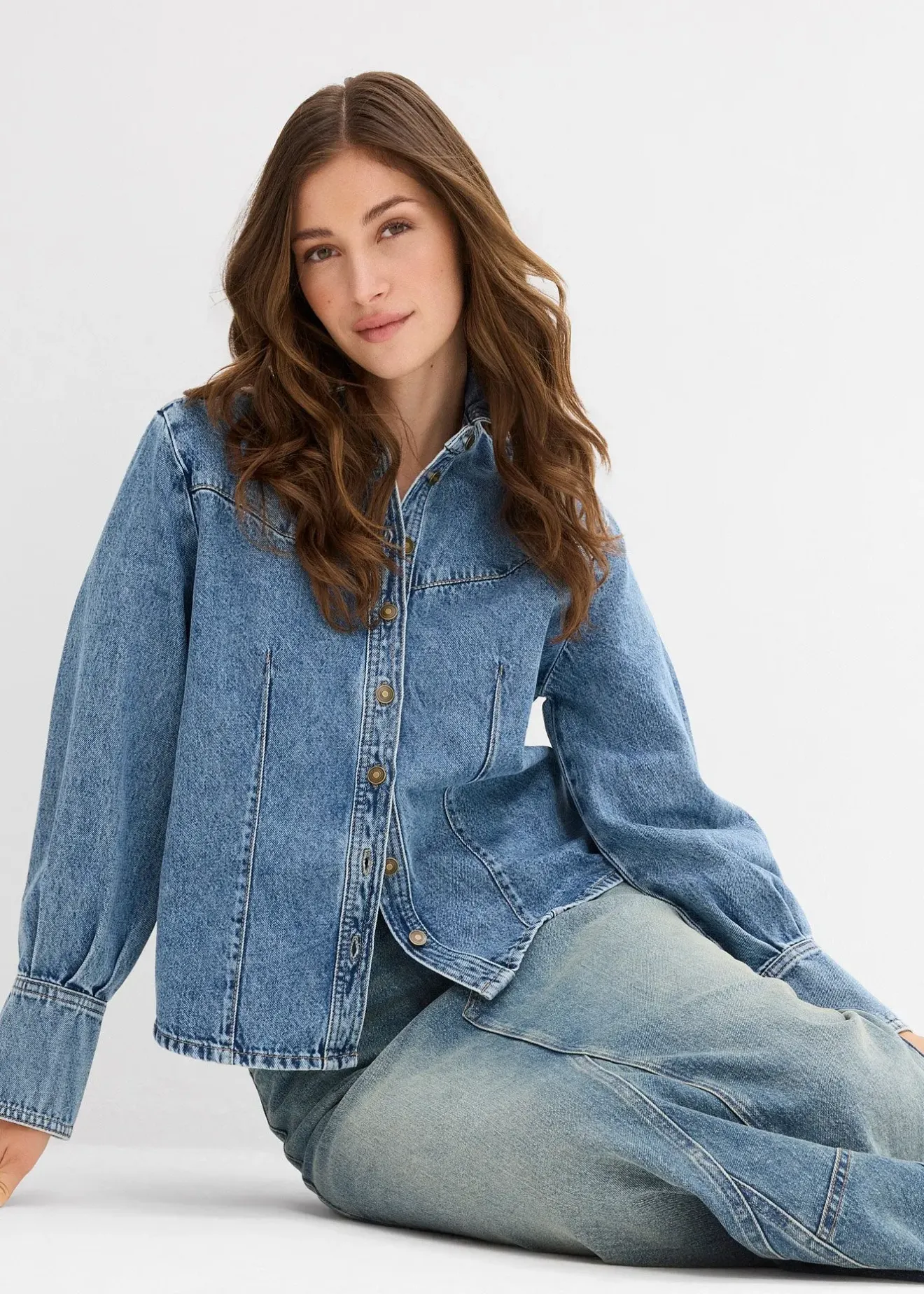 bonprix Jupe longue en jean, taille mi-haute|Femme Jupes