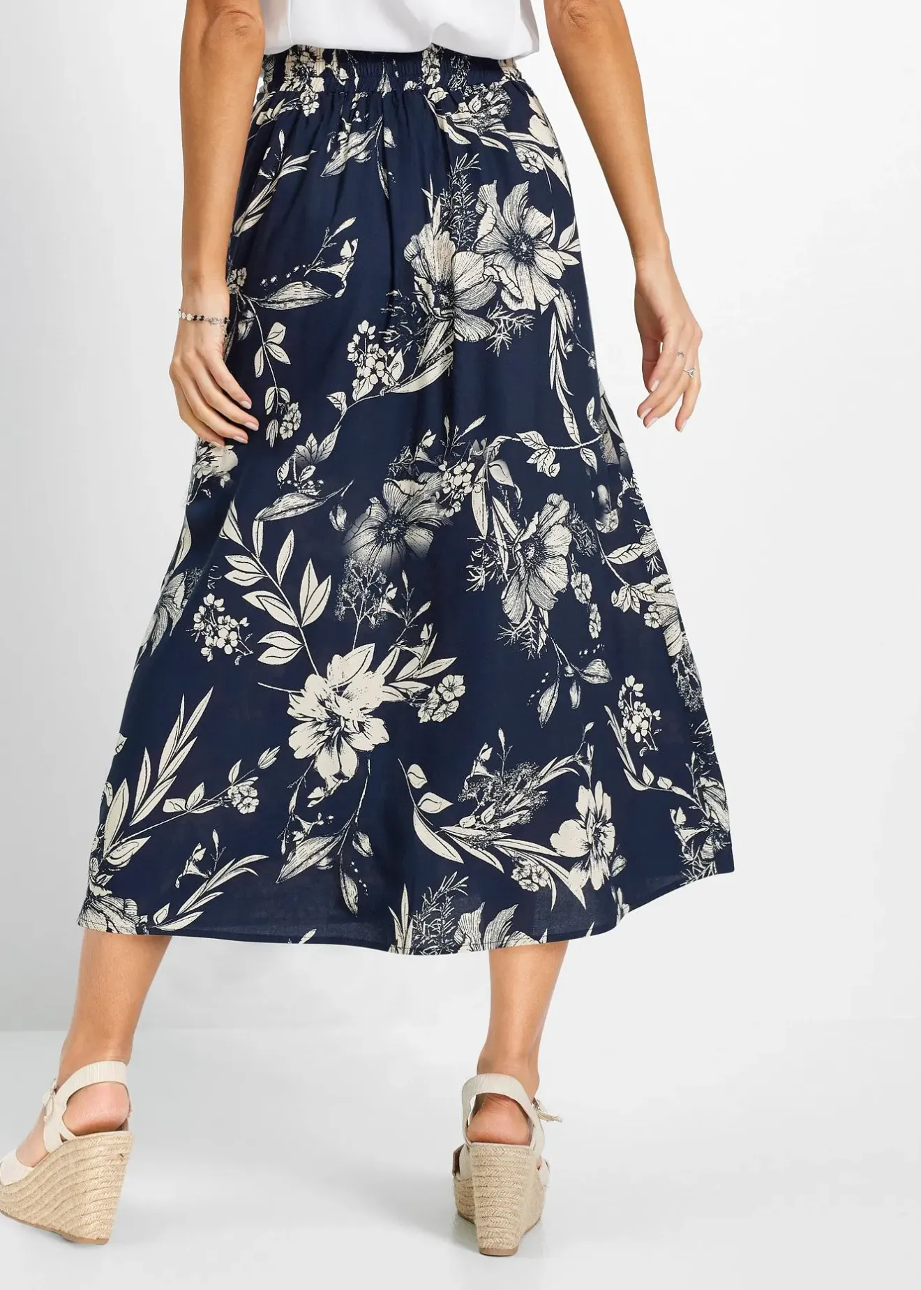 bonprix Jupe longue en viscose avec taille élastique et lien à nouer|Femme Jupes