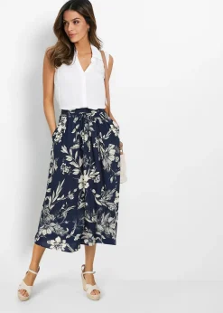 bonprix Jupe longue en viscose avec taille élastique et lien à nouer|Femme Jupes