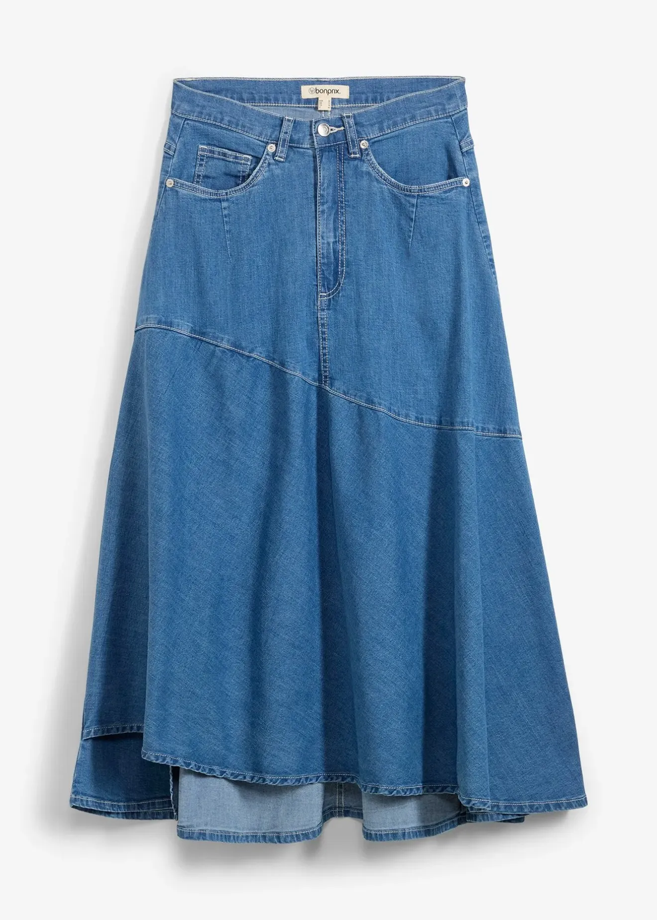 bonprix Jupe midi en jean, taille haute|Femme Jupes
