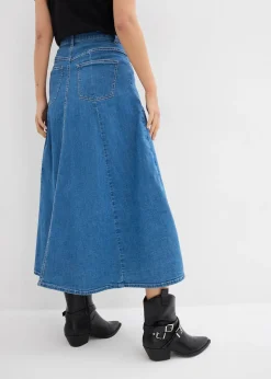 bonprix Jupe midi en jean, taille haute|Femme Jupes