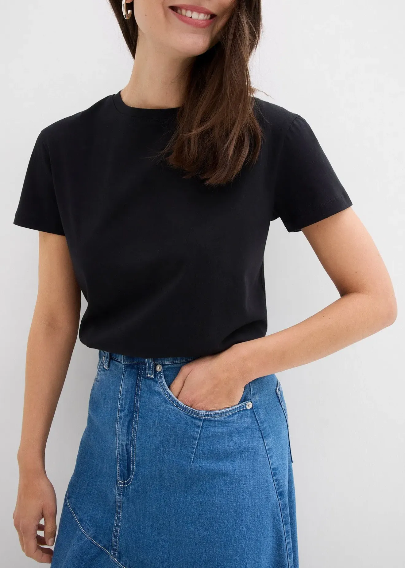bonprix Jupe midi en jean, taille haute|Femme Jupes