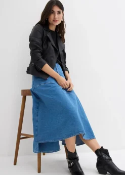 bonprix Jupe midi en jean, taille haute|Femme Jupes