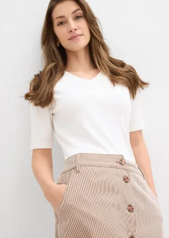 Femme bonprix Jupes|Jupe midi rayée à boutons