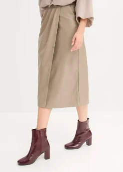 bonprix Jupe portefeuille enduite, longueur midi|Femme Jupes