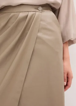 bonprix Jupe portefeuille enduite, longueur midi|Femme Jupes