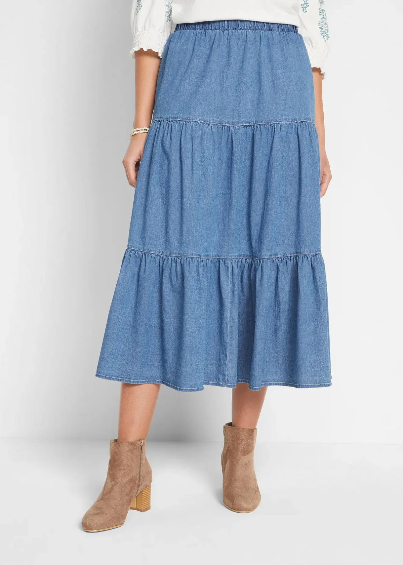 bonprix Jupe étagée en jean|Femme Jupes