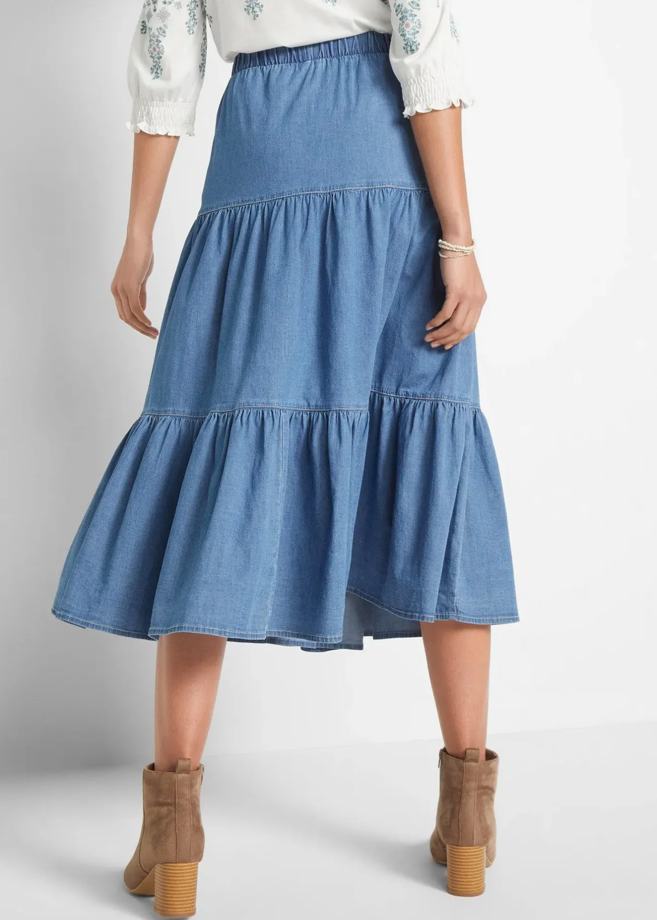 bonprix Jupe étagée en jean|Femme Jupes