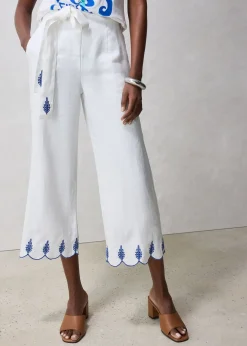 Femme bonprix Premium|Pantalons|Jupe-culotte en lin avec ceinture (ens. 2 pces)