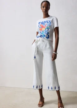 Femme bonprix Premium|Pantalons|Jupe-culotte en lin avec ceinture (ens. 2 pces)