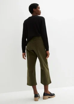Femme bonprix Pantalons|Jupe-culotte en velours côtelé stretch avec taille haute confortable, longueur 7/8