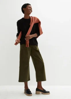 Femme bonprix Pantalons|Jupe-culotte en velours côtelé stretch avec taille haute confortable, longueur 7/8