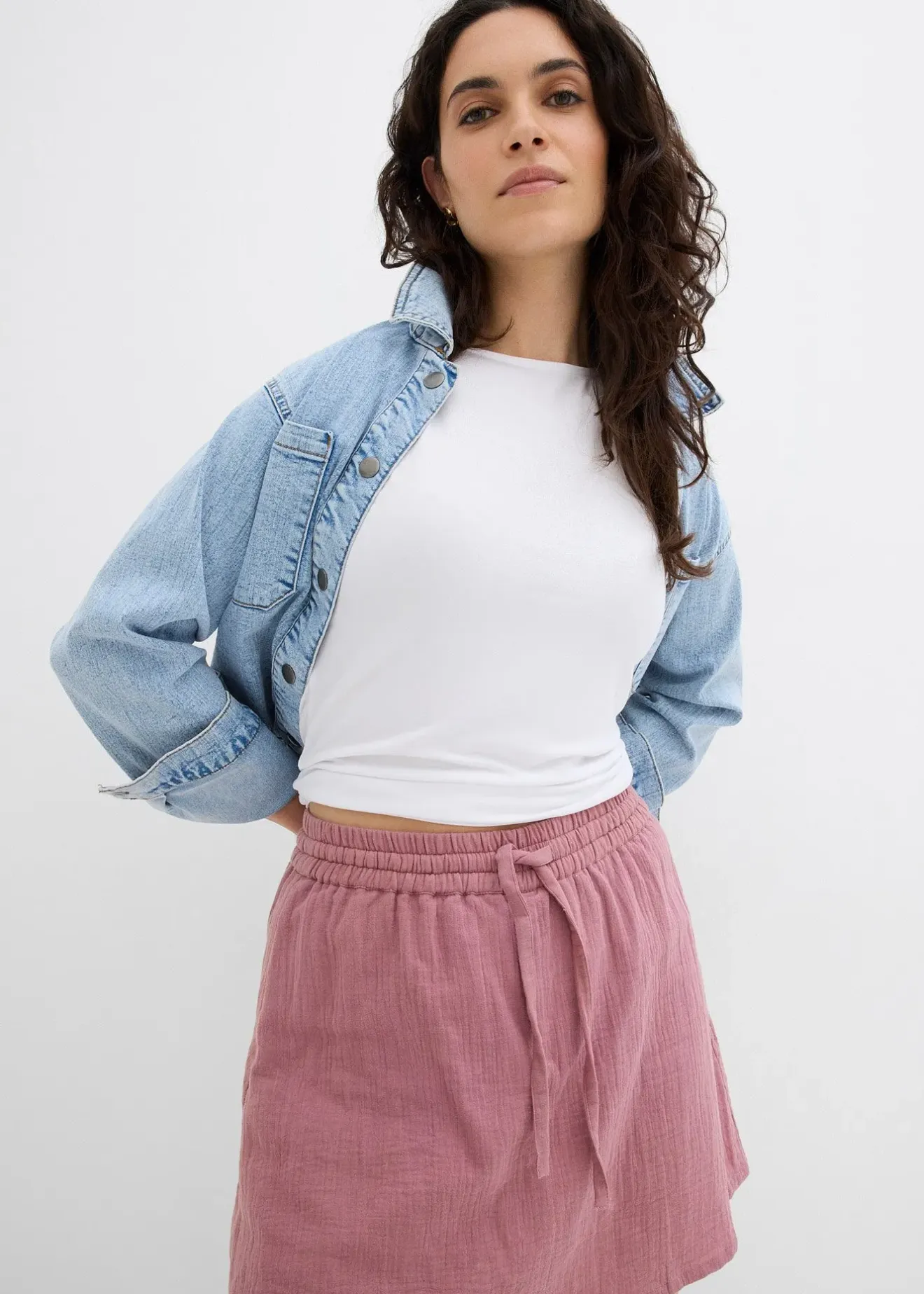 Femme bonprix Pantalons|Jupe-short en gaze de coton