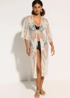 bonprix Kimono de plage transparent avec dentelle|Femme Vêtements De Plage|Chemisiers