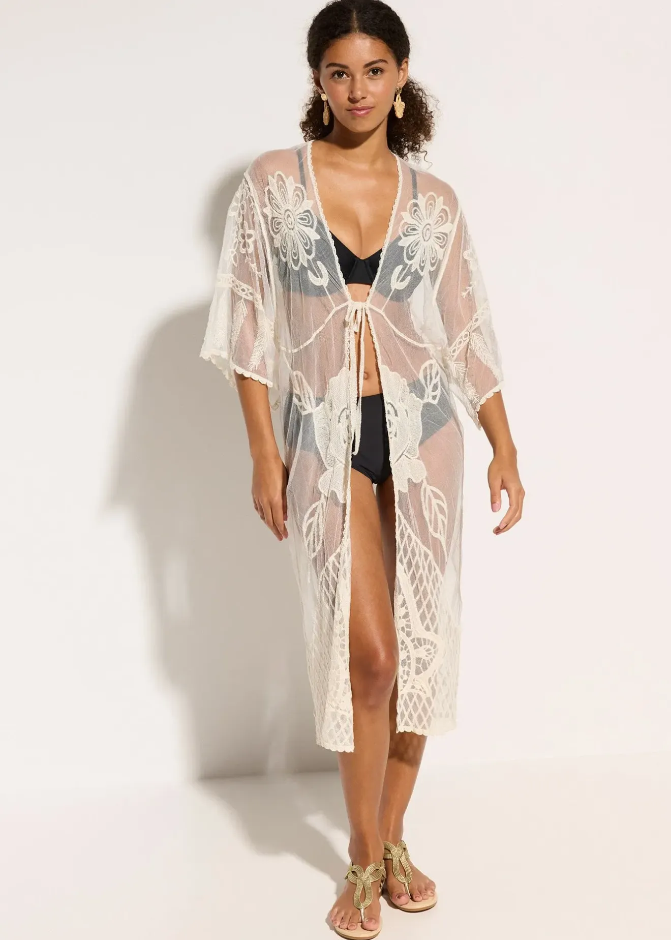 bonprix Kimono de plage transparent avec dentelle|Femme Vêtements De Plage|Chemisiers