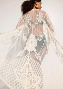 bonprix Kimono de plage transparent avec dentelle|Femme Vêtements De Plage|Chemisiers