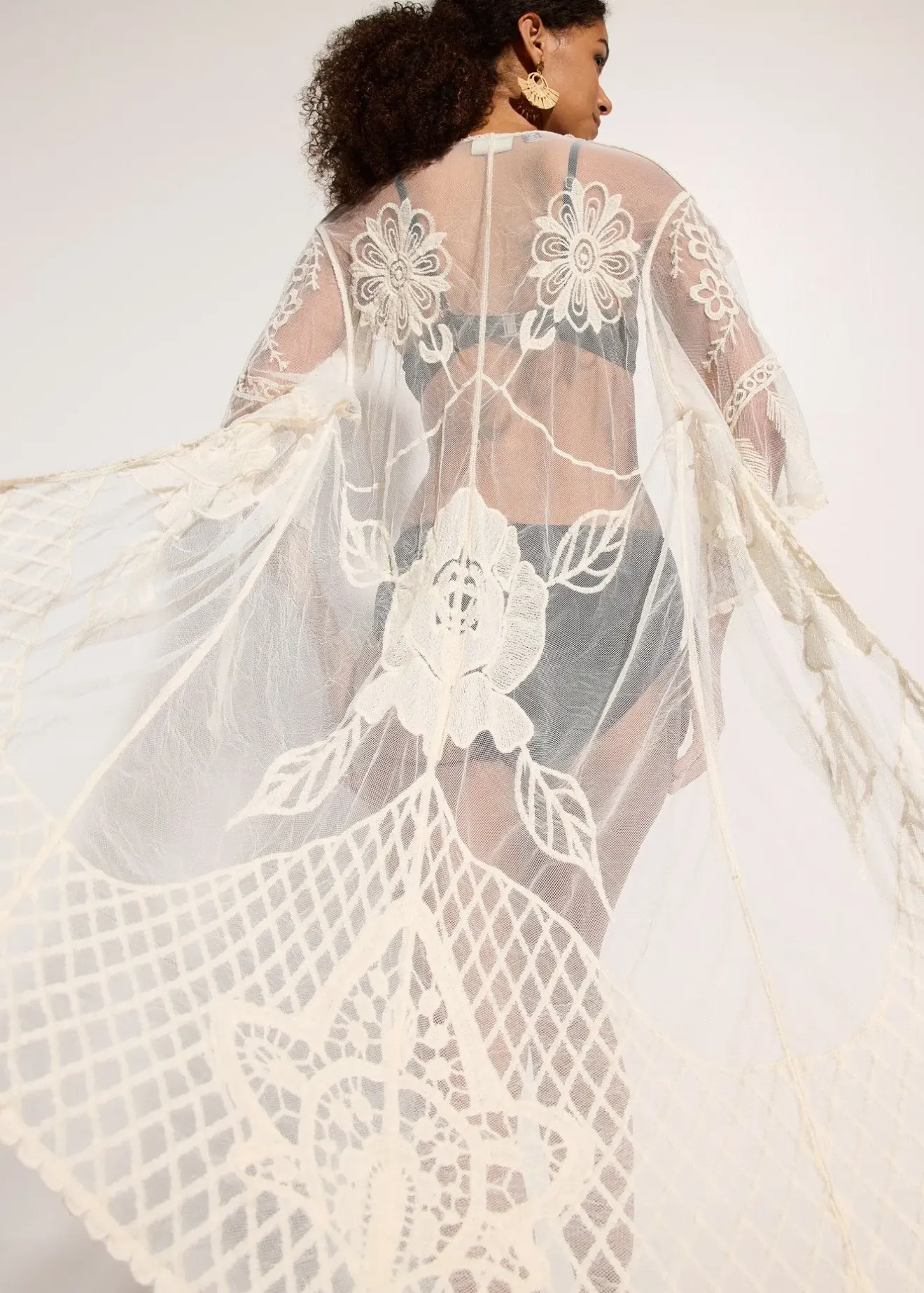 bonprix Kimono de plage transparent avec dentelle|Femme Vêtements De Plage|Chemisiers