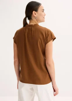 bonprix Léger chemisier manches courtes en lin mélangé|Femme Chemisiers