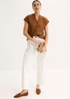 bonprix Léger chemisier manches courtes en lin mélangé|Femme Chemisiers