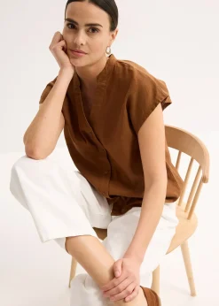 bonprix Léger chemisier manches courtes en lin mélangé|Femme Chemisiers