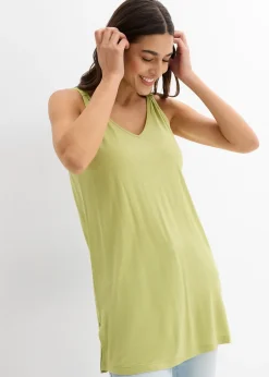 bonprix Long débardeur en viscose et lin|Femme T-Shirts & Tops