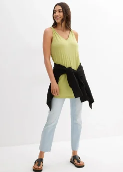 bonprix Long débardeur en viscose et lin|Femme T-Shirts & Tops