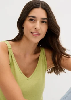 bonprix Long débardeur en viscose et lin|Femme T-Shirts & Tops