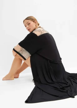 Femme bonprix Peignoirs|Dessous|Long kimono en viscose avec broderies