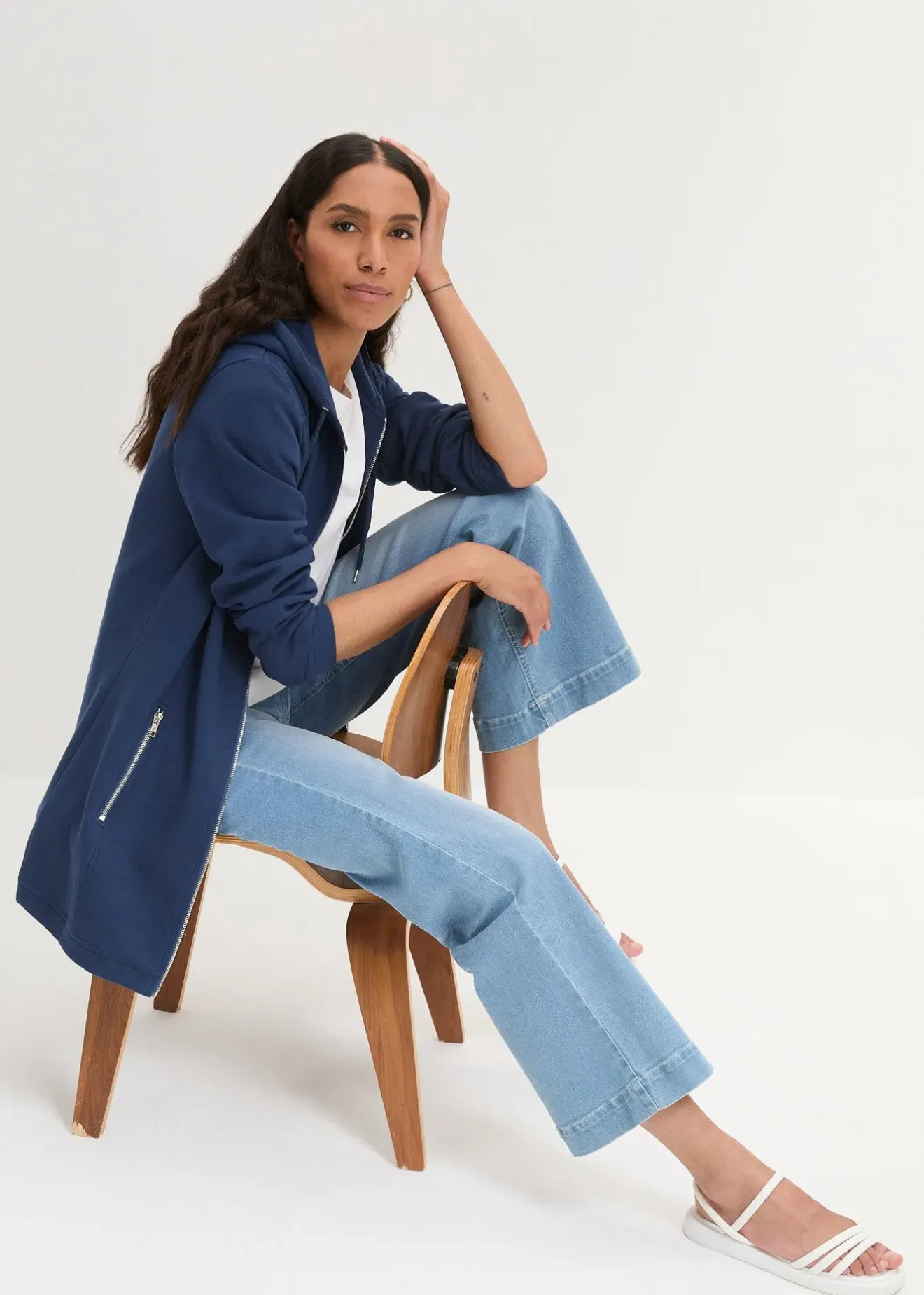 bonprix Long sweat zippé avec poches zippées|Femme Sweats