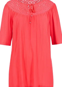 bonprix Longue tunique en crépon, manches coude|Femme Chemisiers