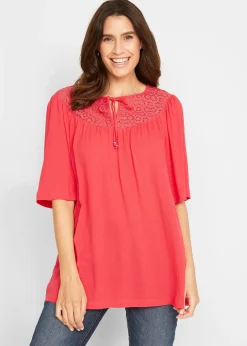 bonprix Longue tunique en crépon, manches coude|Femme Chemisiers