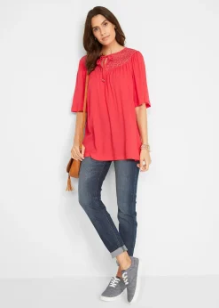 bonprix Longue tunique en crépon, manches coude|Femme Chemisiers