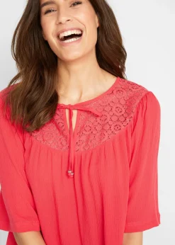 bonprix Longue tunique en crépon, manches coude|Femme Chemisiers